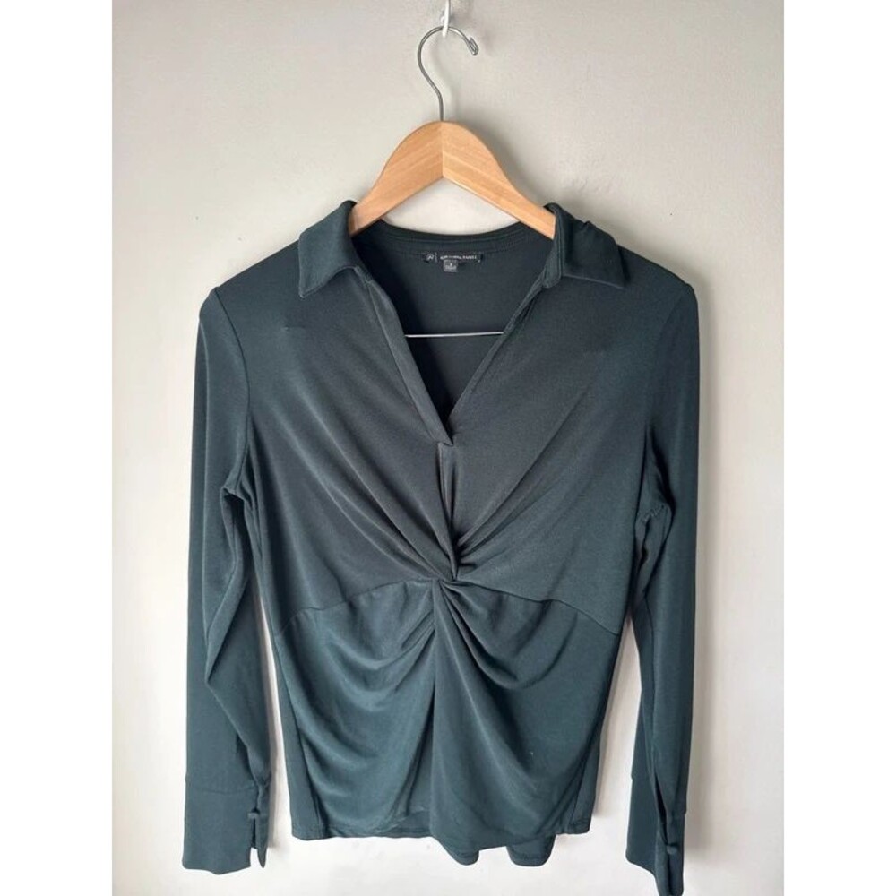 Adrianna Papell Black Twist Front Collared Blouse Small